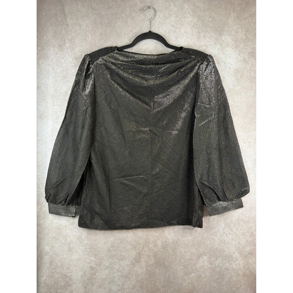 NWOT VTG 80s Anthony Richards Blouse‎ Size 16 Silver Metallic Puff Sleeve Disco